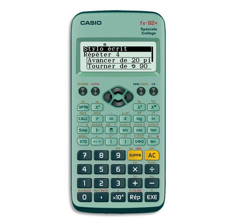 Calculatrice casio scientifique fx 92 collège 2d+ écran géant 5 lignes  statistiques tableau valeurs 166x77x14mm 100g